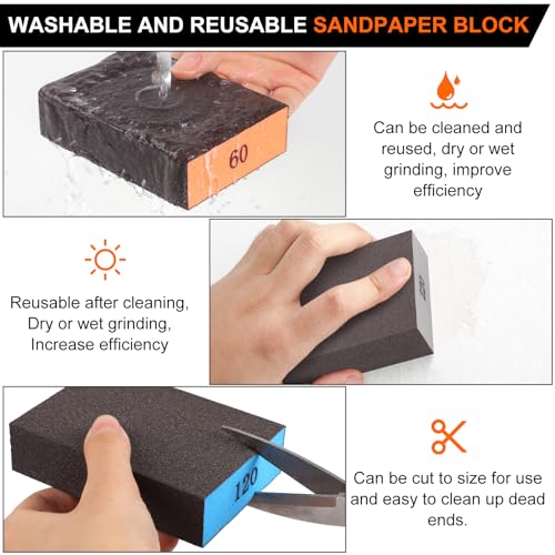 Romeda 24-pack sanding sponges with 60/80/120/220 grits for drywall, wood, sheetrock, and metal surfaces