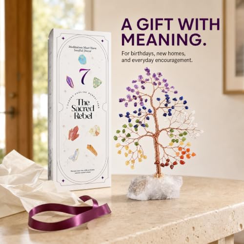 Chakra Tree – Birthday Unique Gifts for Women & Men – Handmade Spiritual Décor for Home & Office – Meditation, Chakra Healing, Positive Energy - Feng Shui Gift - 300 Crystals