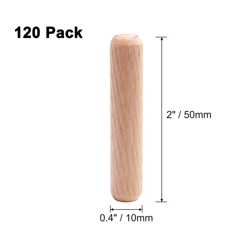 [Australia - AusPower] - 120pcs Hardwood Wood Dowel Pins, 3/8" x 2" Fluted Wood Dowels Rods Crafts Dowel Pegs for Woodworking Furniture Door Arts and Crafts DIY Projects, Straight Grooved 3/8" x 2" 