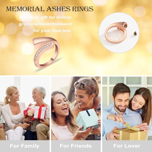 Urn Ring for Ashes for Women Men Cubic Zirconia Ash Ring Memorial Cremation Jewelry Bereavement Keepsakes Gift for Loss of a Loved One (6#, Rose gold)