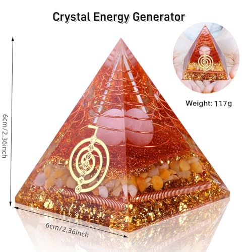 Orgone Pyramid for Positive Energy, Chakra, Wealth, Success - Chakra Orgonite Pyramid with Gemstones, Lucky Crystals, and Attract Lucky Home Decor Citrine Meditation