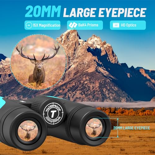 15x55 UHD Binoculars for Adults High Powered with Phone Adapter - Large View, BAK4 Prism, Waterproof, Lightweight for Bird Watching, Hunting, Cruise, Travel, Camping (Blue) Blue