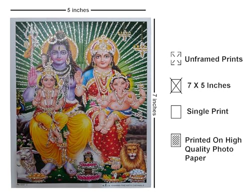 Rastogi Handicraft India Best Of Reprint Hindu God Poster/Picture With Unframed (White Paper, Shiv-Parivar-Ji-7"X5")