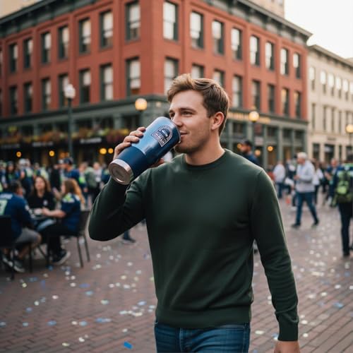 Logo Brands Seattle Seahawks Super Bowl LV Champions 30oz 18/8 Stainless Steel Tumbler – Vacuum Insulated Travel Cup with Handle & Straw – Keeps Drinks Cold 24h+