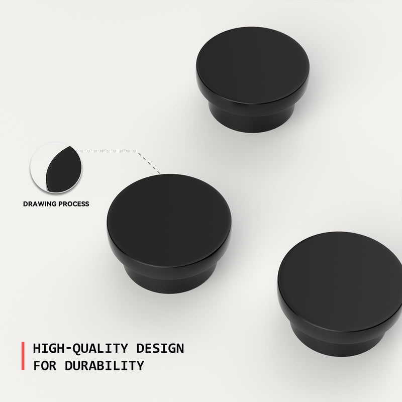 homdiy 10 Pack Black Cabinet Knobs Round Kitchen Cabinet Knobs Metal Black Dresser Knobs Zinc Cabinet Handles for Desk Drawers Cupboard Hardware