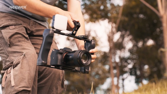 NEEWER Video Camera Cage Rig with Arca Type Base/Dual Grips/Expansion Holes/15mm Rods, Universal Stabilizer Compatible with Sony Canon Nikon DSLR/DSLM, Compatible with SmallRig Accessories, CA016