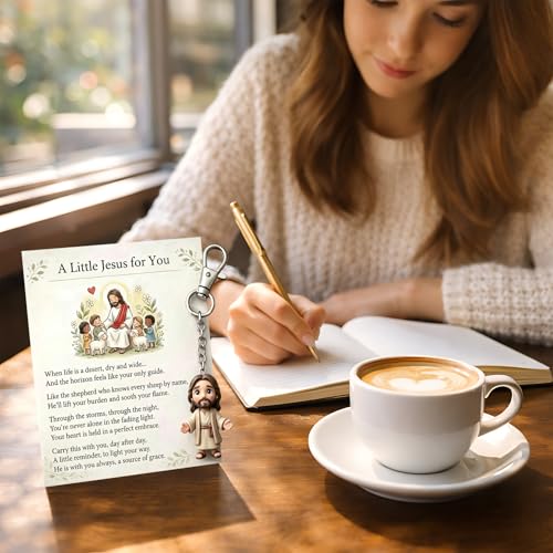 A Little Jesus for You Keychain with Pocket Hug Card, 3D A Little Jesus for You Keyring with Sentiment Card, Inspirational Religious Gift for Women, Men, Friends, and Family