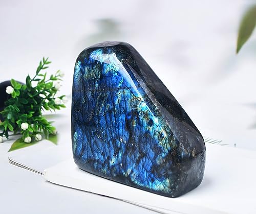 Large Labradorite Rock Polished Slab Block Healing Crystal Stone for Meditation Gift Home Decor 1.7-2.2 Pound Labradorite Block