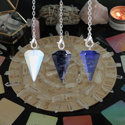3 Pcs Crystal Pendulum Set Wiccan Accessories Divination Tools Opal,labradorite,lapis Lazuli