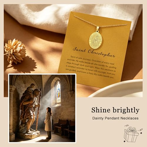 RZKING Dainty Golden Pendant Necklace for Women Saint Christopher