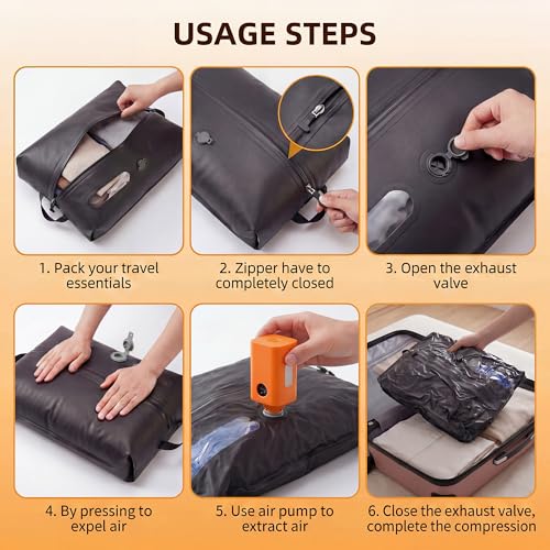Travel Vacuum Bags with Pump, 18L Carry On Size Vacuum Compression Bags for Travel, Reusable Space Saver Luggage Vacuum Seal Kit with Rechargeable Electric Pump，Black Set (2-Pack) black 2 Pack-Black