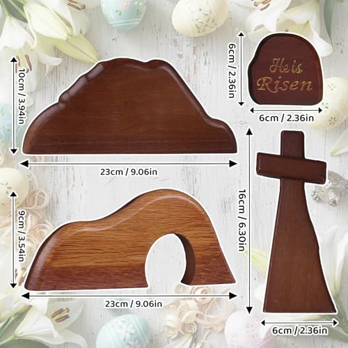 Wooden Christian Decor, Empty Tomb Cross and He is Risen Sign