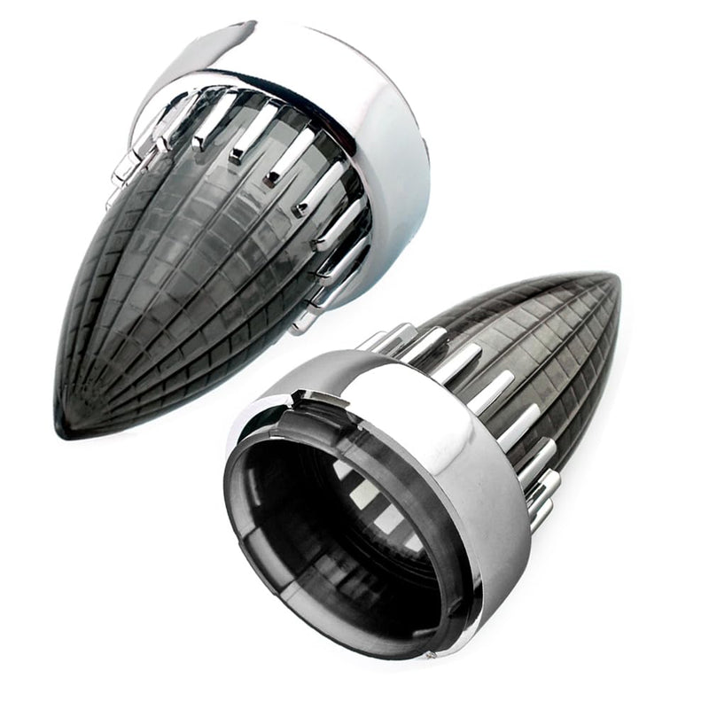 61mm Diameter Bullet Turn Signal Indicator Lens Light Cover Trim For Harley Davidson Sportster Dyna Softail Street Glide Road Glide Chrome-Smoke