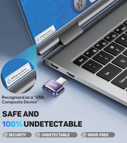 AUEDROT Mouse Jiggler USB-C Non-Detectable Mover with Switch Button, Metal Mouse Mover Automatic Mouse Jiggler with 2 Jiggler Modes, Driver-Free, Plug & Play, Keeps Computer/Laptop Wake, Purple 1