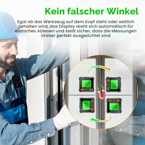 Digital Protractor, 0.05° Resolution, LCD Inclinometer, 360° Spirit Level, Magnetic Base, Auto Reverse, Backlight for Construction and Woodworking Without Laser