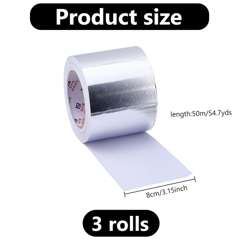 DICOSMETIC 3 Rolls Aluminum Foil Tape Bulk 3.15 Inch x 164 Yards Metal Duct Tape Silver High Temperature Tapes Insulation Metal Repair Tapes for Ductwork Sealing Patching Air Ducts 80mm