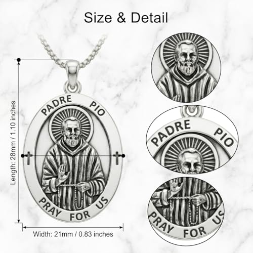 ONEFINITY Hecate/Saint Padre Pio/Viking Thors/Virgin Mary/Freya/St Benedict Medal Necklace 18k White Gold Plated Religious Catholic Amulet Jewelry Gift for Men Women Saint Padre Pio