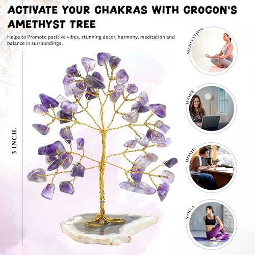 Amethyst & Citrine Crystal Tree of Life, Chakra Tree of Life, Gemstone Tree, Geode Agate Slice Base, Money Tree, Feng Shui Tree Bonsai, Stone Tree Healing Crystal Decoration, Spiritual Gift (Set of 2) Amethyst + Citrine