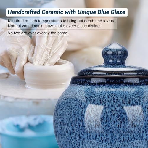 abooxiu Small Urns for Human Ashes Keepsake 3.93 Inch Mini Urn for Ashes Handcrafted Blue Glaze Ceramic Cremation Urn for Adult Female Male, Decorative Memorial Funeral Burial Urns for Home Display