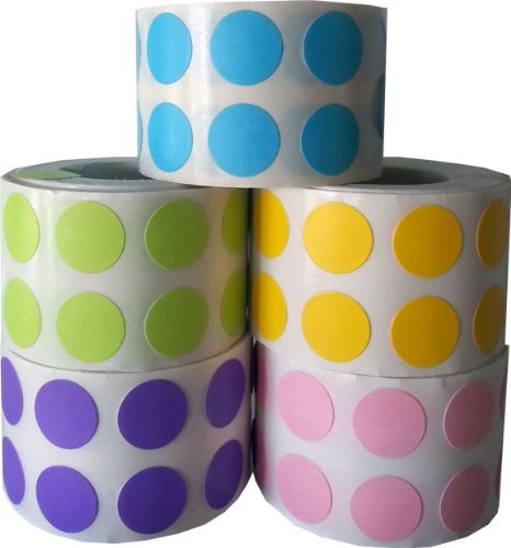 1/2" Color Coding Dot Stickers Bulk Pack 1,000 Per Color 5,000 Total Labels