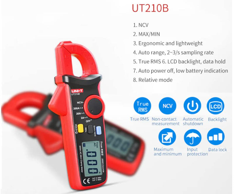 [Australia - AusPower] - UNI-T UT210B Clamp Meter Digital Pliers Ammeter Voltmeter Professional Electrician Tester Multimeter 