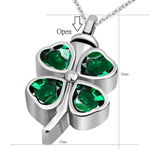JMQJewelry Clover Urn Necklaces for Ashes Birthstone Cremation Memorial Green