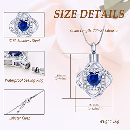 Minicremation Cremation Heart Urn Necklace Ashes Love Heart Pendant Birthstone Necklace Jewellery Gifts for Women Girl Keepsake Pendant Memorial Locket Ash Silver-Blue