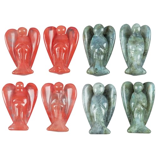 Mini Crystal Angel, 2 Pcs Pocket Carved Gemstone Guardian Figurines Healing Statue Home Decor 1.5 inch, Cherry Quartz+Moonstones Multi 15