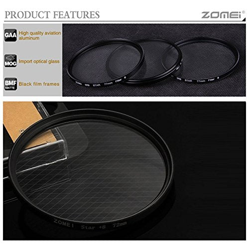 Zomei 62mm Star-Effect Cross Starburst Twinkle Lens + 4 Points Star Filter + 6 Points Star Filter + 8 Points Star Filter Set for Canon Nikon