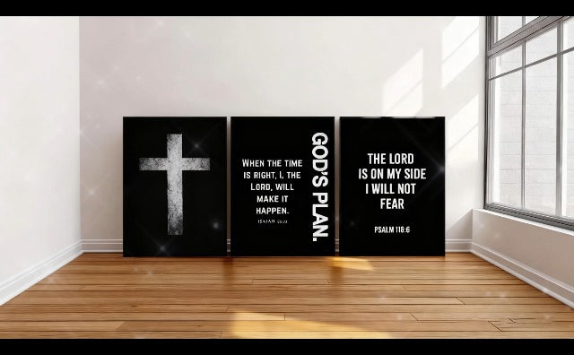 3Pcs Black White Scripture Poster Wall Art Christian Cross Bible Wall Decor 24"Lx16"W