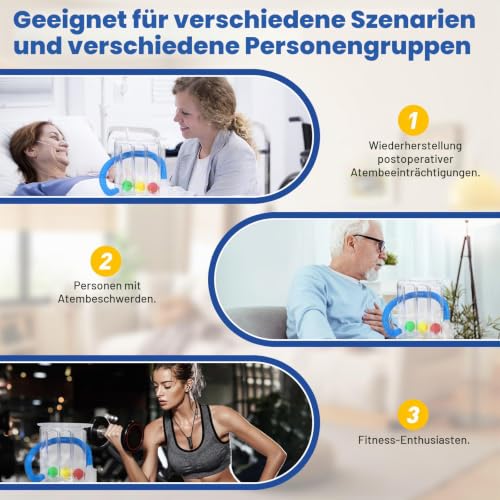 Rierousy Breath Trainer, Lung Trainer, Breathing Trainer with 3 Colourful Balls, Breath Trainer for Speech Therapy and Lung Function, Deep Breathing Trainer with 3 Chamber System (Style B with 3 Balls) Stil B mit 3 Kugeln