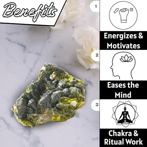 Amazing Gemstone Epidote Crystals and Healing Stones Mineral Specimen - Premium Semi Precious Gem Stones for Spiritual Growth - Geode Cluster for Meditation,Chakra Balance,and Energy Enhancement (M) Medium