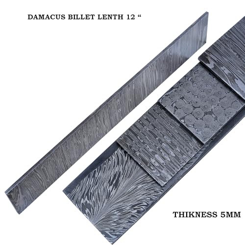 Damascus steel billet bar, Firestorm pattern, hand-forged 1095 and 15N20 blank for knife making
