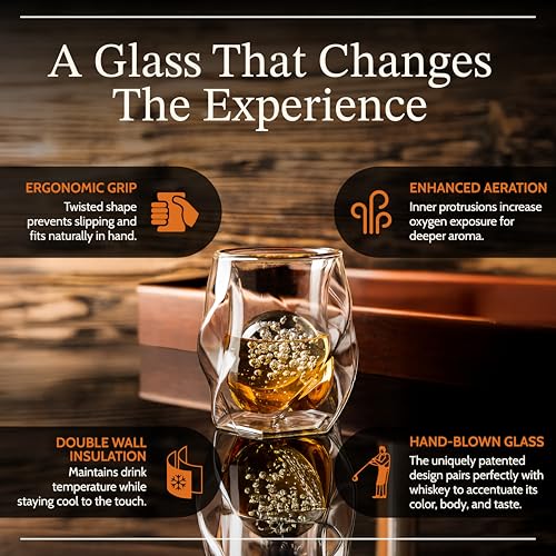 JAMES BENTLEY JB Whiskey Glasses, Set of 2 + 2 Slow-Melting Ice Ball Molds 6.0 ounces