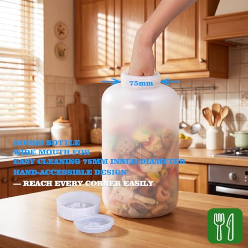 2Pack Plastic Jars 1.32 Gallon (5L) Bottles Containers with Lids, Wide Mouth Large Reusable Food Storage Jugs for Water, Juice, Milk Translucent 1.32 gallons