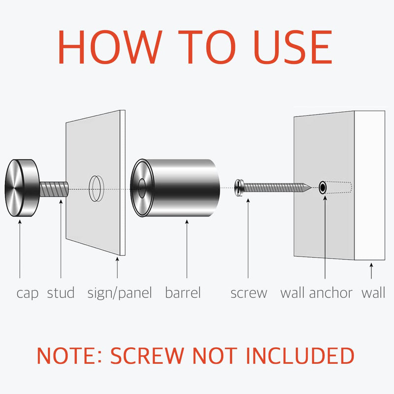 Standoff Screws for Acrylic - 1 x 2 Inch Sign Standoff Mounts Screws by Lantee, Stainless Steel, 25 x 50mm, 20 Pcs 1" x 2" / 25 x 50mm Silver