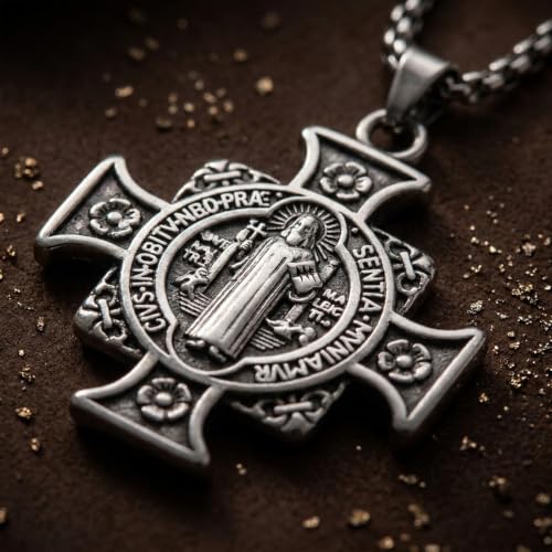 Cross Pendant with Saint Benedict Necklace