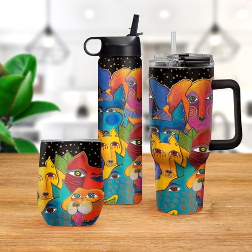 RainCaper 18/8 Stainless Steel Insulated Water Tumbler with Straw | 24oz, BPA-Free, Double Wall for Hot & Cold | Travel-Friendly, Cup Holder Ready Laurel Burch Dogs, Dogs, Dogs