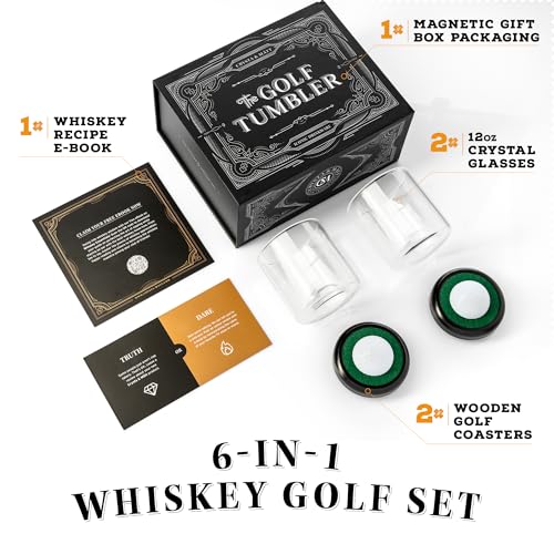 Golf Whiskey Glass Set | Golf Ball Shot Glasses | 12 oz Whiskey Glasses | Gifts for Golfers | Cool Stuff for Golfers | Birthday Gifts for Men and Women | Uncle Gift | Whiskey Presents for Golfer Black