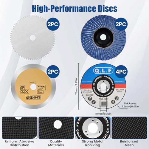 Cutting Discs, Pack of 10, 76 mm, 4 Types Cutting Discs | Flap Disc Set for Mini Angle Grinder, Discs, Sanding Discs for Metal Steel Iron Stainless Steel Wood Ceramic Tile 76mm 10 pieces