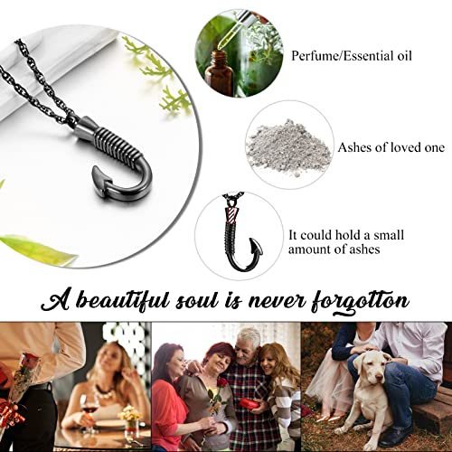 abooxiu Fishing Heart Hook Urn Necklace for Ashes Fish Heart Hook Stainless Steel Cremation Jewelry - Black Non-engraving