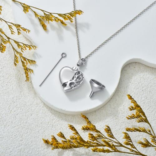 Tree of Life Urn Necklace for Ashes, 925 Sterling Silver, 5A Cubic Zirconia, Women's Adult Unisex Minimalist Pendant Necklace, Gift for Loss Survivors, Christmas, Birthday, Anniversary