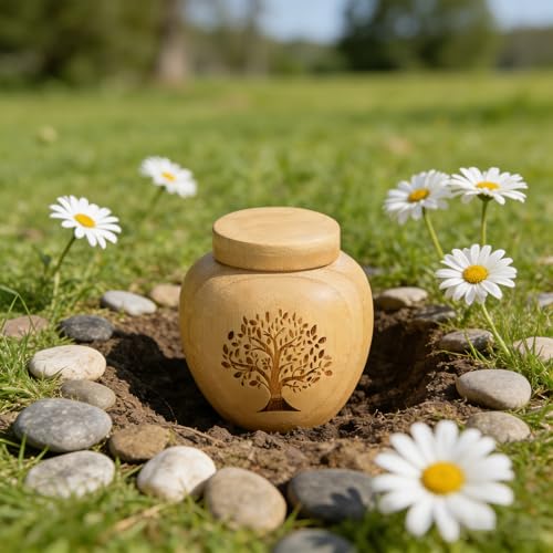Small Urns for Keepsake Sharing Made of Bamboo, Mini Urn with Tree of Life Pattern Engraved Biodegradable Urn for Human Pet (1PC) 1pc