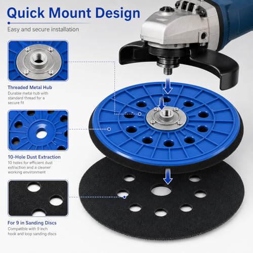 1 Piece Sanding Disc, 215 mm Diameter, Sanding Disc with M14 Thread, Sanding Plate with 10 Dust Holes, Made of Durable Polypropylene, for Wall and Ceiling Sanding in Construction