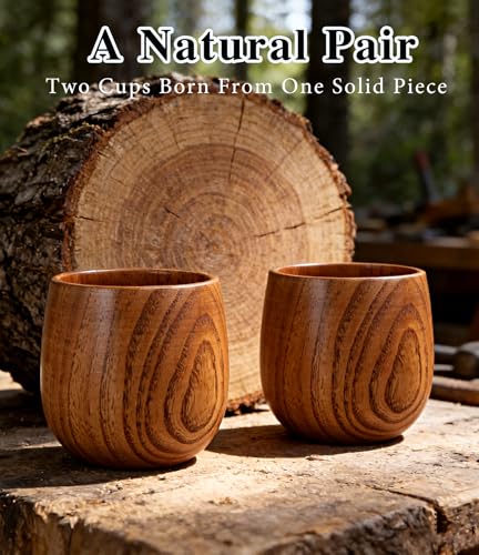 Mens Gifts Set of 2 Solid Wood Whiskey Glasses, 10oz Wooden Tumblers – A Perfect Pair & Unique Gift for Fathers Who Have Everything, Birthday Anniversary Present for Dad, Husband, Him, Couple