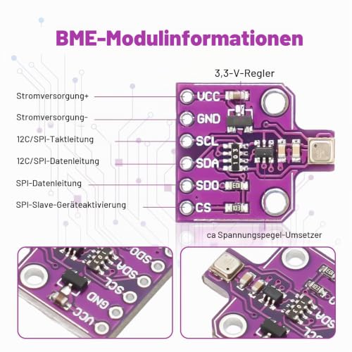 Sensor with BME680 Binghe 2 Pieces CJMCU-680 Temperature and Humidity Air Pressure Sensor for Temperature, Humidity and Air Pressure I2C Interface 1.7 ~ 3.6 V for Capturing Air Quality