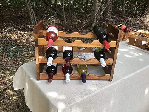 Kalmar Home acacia wood stackable wine rack holding four bottles, freestanding design, compact 20.25" x 9" x 5" size.