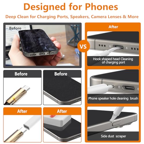 Cell Phone Cleaning Kit, iPhone Cleaning Kit for Charging Port Cleaner Keyboard Cleaning Kit for Airpods/Android/USB C/Earbuds/Laptop/iPad/Camera Lens with Stylus Pen (White, Elite Pack) White (Elite Pack)