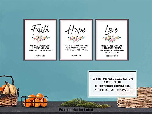 Religious Christian Wall Art Decor - Inspirational Faith, Hope, Love Bible Verse Wall Art - Scripture Decor Signs - Home Decorations for Kitchen, Living or Dining Room, Bedroom - Unique Gift