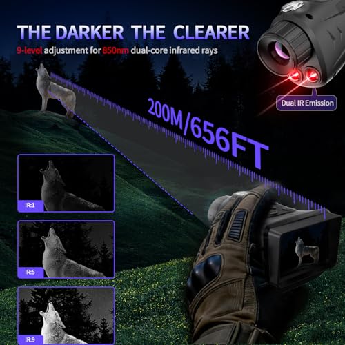 4K& 66MP Night Vision Monocular, Dual IR Infrared Monocular with 18X Digital Zoom, 3000mAh Rechargeable Battery,32GB SD Card & Card Reader, Portable for Camping Wildlife Watching Home Security